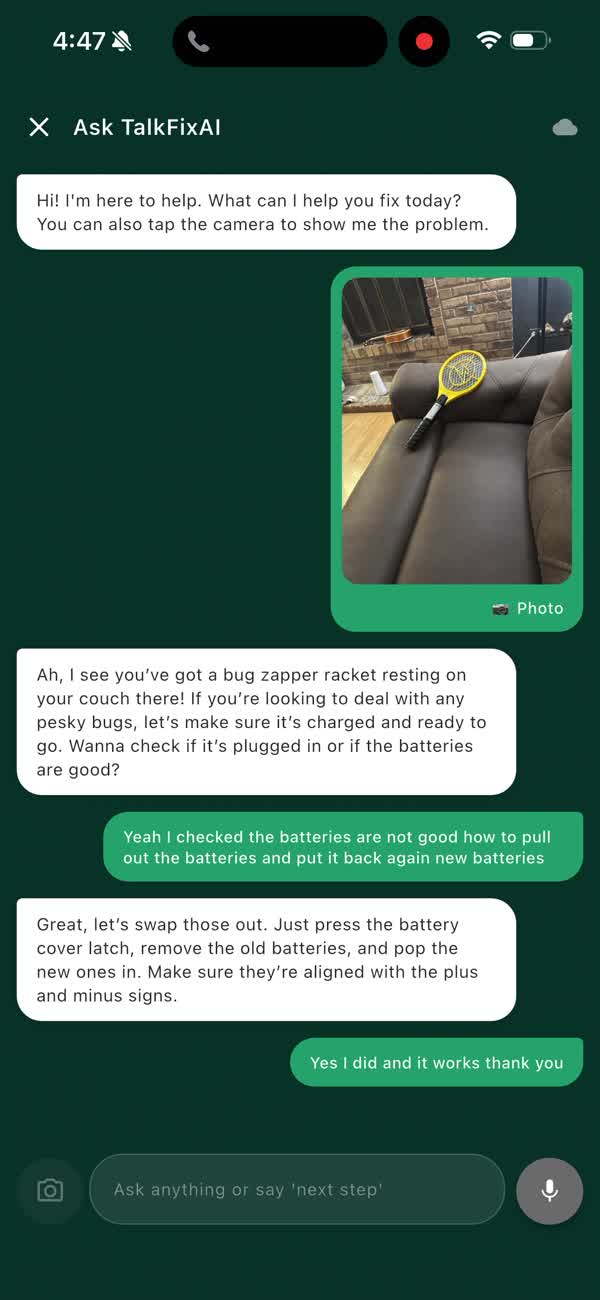 TalkFixAI guided repair conversation